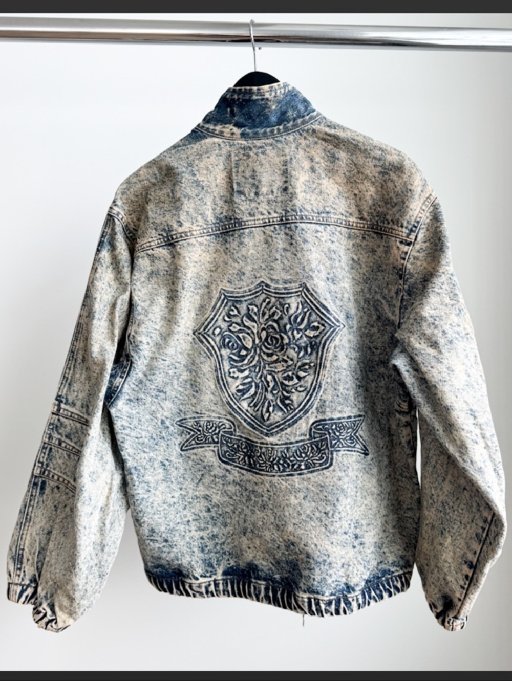 Vtg 80s Gitano Acid Wash Moto Denim Zipper Jacket 22x25 M Rose